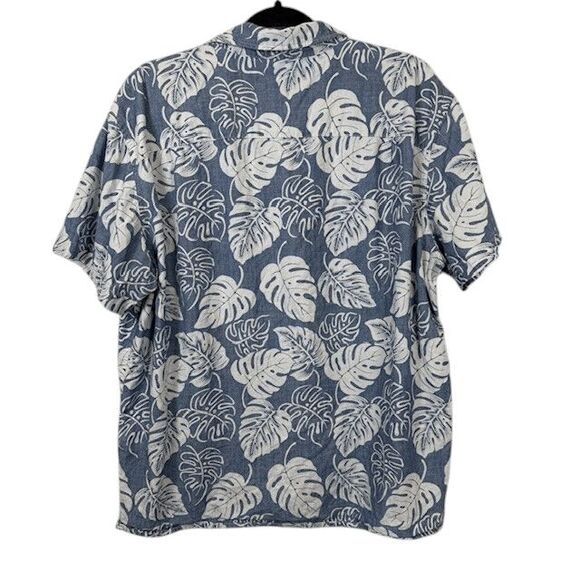 American Eagle Button Front Shirt Tropical Blue and White Palm Leaf Size Large - Picture 3 of 9